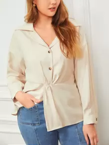 MOTF PREMIUM 大碼粘膠纖維花邊下擺上衣 - 米色 - 查看 10