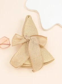 1pc Women's Straw Sun Hat With Wavy Edge, Ribbon Bowknot & Breathable Lining For Beach, Travel & Vacation In Spring/Summer Boho - Beige - View 2