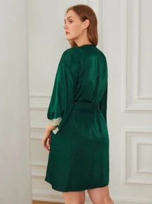 SHEIN con encaje Vestido lencero & Bata - Verde Oscuro - Ver 2