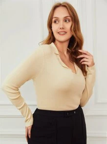 MOTF PREMIUM 大碼羅紋套頭毛衣 - 米色 - 查看 3