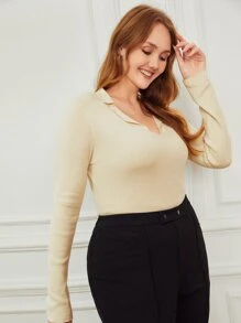 MOTF PREMIUM 大碼羅紋套頭毛衣 - 米色 - 查看 5