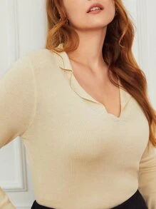 MOTF PREMIUM 大碼羅紋套頭毛衣 - 米色 - 查看 8