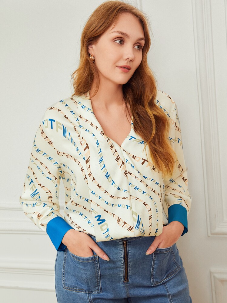 MOTF PREMIUM Áo sơ mi Plus Size Vắt Lá thư Tất cả trên in Giải trí - Nhiều màu - Xem 1