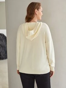 MOTF PREMIUM Áo len Plus Size Dây kéo màu trơn Giải trí - Màu be - Xem 2