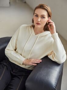 MOTF PREMIUM Áo len Plus Size Dây kéo màu trơn Giải trí - Màu be - Xem 5