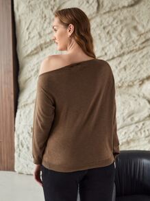 MOTF PREMIUM PLUS VISCOSE ASYMMETRICAL NECK JUMPER - Mocha Brown - View 2