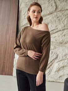 MOTF PREMIUM PLUS VISCOSE ASYMMETRICAL NECK JUMPER - Mocha Brown - View 6