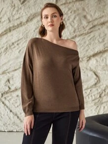 MOTF PREMIUM PLUS VISCOSE ASYMMETRICAL NECK JUMPER - Mocha Brown - View 7