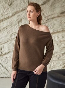 MOTF PREMIUM PLUS VISCOSE ASYMMETRICAL NECK JUMPER - Mocha Brown - View 8