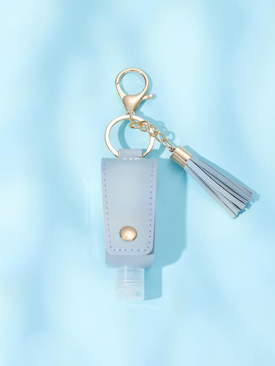 Hand Sanitizer Bottle & Tassel Charm Keychain - Baby Blue - View 1