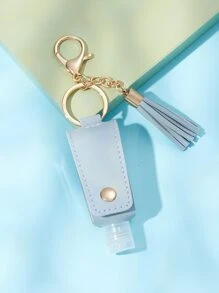 Hand Sanitizer Bottle & Tassel Charm Keychain - Baby Blue - View 2