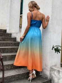 SHEIN Unity 漸層前打結高衩吊帶連衣裙 - 彩色 - 查看 2