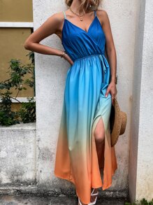 SHEIN Unity 漸層前打結高衩吊帶連衣裙 - 彩色 - 查看 3