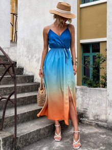 SHEIN Unity 漸層前打結高衩吊帶連衣裙 - 彩色 - 查看 5