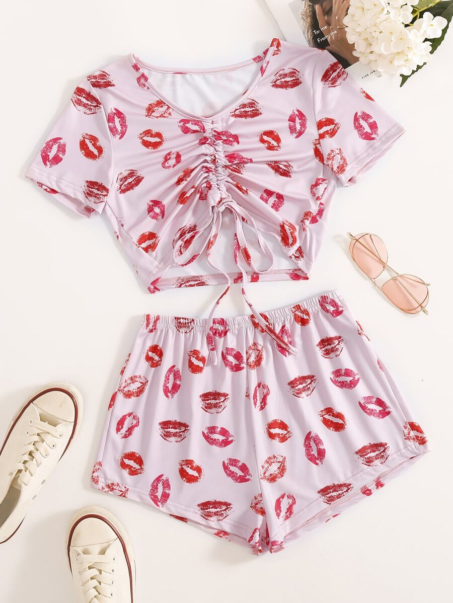 Bộ đồ hai mảnh nữ Dây kéo Xù Con số Tất cả trên in Giải trí - Màu Hồng baby - Xem 1