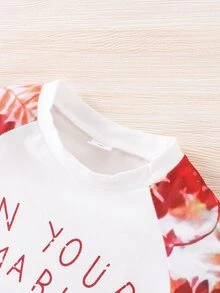 小男童鯊魚和印花破布拼接T恤和短褲 - 紅白色 - 查看 3