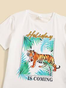 SHEIN Boys Tiger & Tropical Print Tee & Shorts - Multicolor - View 4