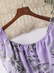 Mulvari Vestido con estampado floral ribete con fruncido de gasa - Lila Púrpura - Ver 3