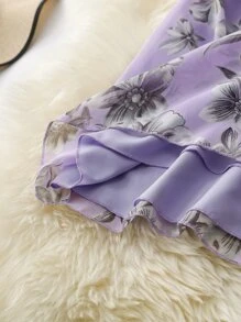 Mulvari Vestido con estampado floral ribete con fruncido de gasa - Lila Púrpura - Ver 6