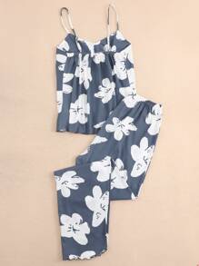 Floral Print Cami Pyjama Set - Multicolor - View 2