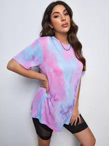 SHEIN Maternity Tie Dye Drop Shoulder Tee - Multicolor - View 3