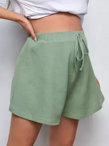 SHEIN Maternity Knot Front Wide Leg Shorts - Mint Green - View 1