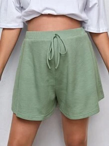 SHEIN Maternity Knot Front Wide Leg Shorts - Mint Green - View 3