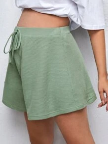 SHEIN Maternity Knot Front Wide Leg Shorts - Mint Green - View 5