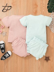Baby 2sets Puff Sleeve Tee & Paperbag Waist Shorts - Multicolor - View 2