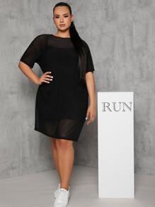 SHEIN Essnce Plus Drop Shoulder Mesh Dress Without Camisole - Black - View 1