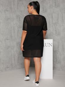 SHEIN Essnce Plus Drop Shoulder Mesh Dress Without Camisole - Black - View 2