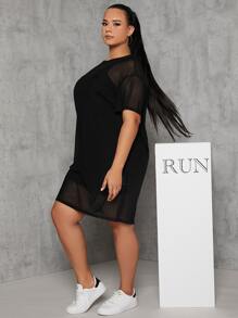 SHEIN Essnce Plus Drop Shoulder Mesh Dress Without Camisole - Black - View 4