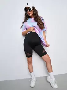 SHEIN Maternity Mesh Insert Biker Shorts - Black - View 5