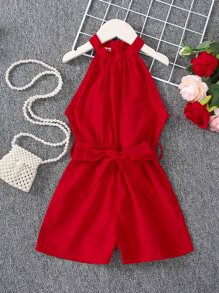 SHEIN Kleine Mädchen Gürtel Neckholder Romper Rot Jumpsuit Für KinderJumpsuit Rot Für Kinderrot Kleine Mädchen Setrot Kleine Mädchen Sets