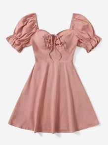 SHEIN MOD Drawstring Knot Front Dress - Dusty Pink - View 5