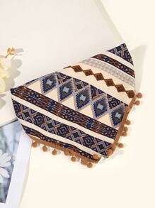 1pc Women's Boho Geometric Print Tassel Triangle Scarf, Headwrap, Fashion Accessory For Casual, Vacation, Street Style Hair Band Turban Headband Sweatband