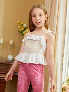 SHEIN Girls Striped Ruffle Trim Cami Top - Multicolor - View 5