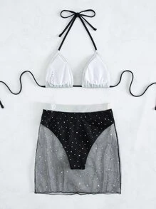 Bộ bikini hở lưng kim loại và đáy lưới sequin cho kỳ nghỉ hè ở bãi biển - Nhiều màu - Xem 4