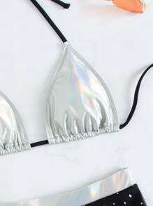 Bộ bikini hở lưng kim loại và đáy lưới sequin cho kỳ nghỉ hè ở bãi biển - Nhiều màu - Xem 5