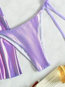 Kim loại Bộ Bikini Dây Tam giác Bras Áo & Cà vạt Đáy bikini & Váy đi biển 3 mảnh Bộ đồ tắm - Màu Lilac Tím - Xem 3