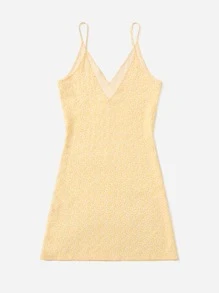 SHEIN VCAY 小碎花印花吊帶連衣裙 - 黃色 - 查看 2