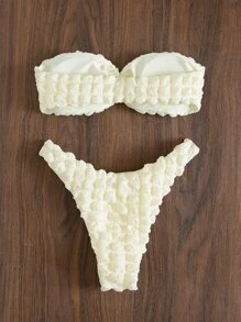 Ring Linked Bandeau Bikini, For Summer Beach Vacation - Beige - View 7