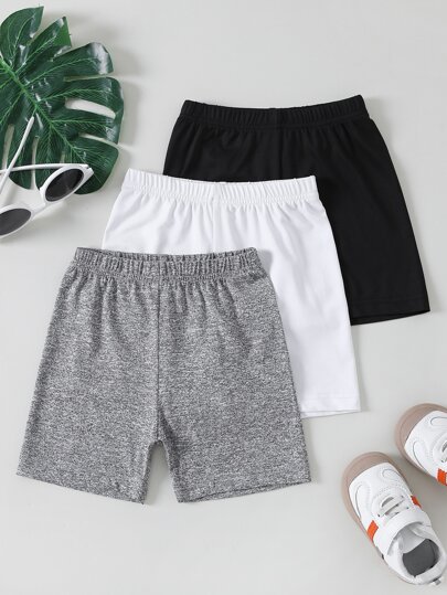 SHEIN Set de 3 shorts ajustados y suaves para niñas, con combinación de tres colores a la moda, cómodos para el uso diario, deportes, playa y vacaciones