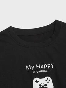 男士游戏手柄 & 标语图案 T 恤 & 格子裤睡衣套装 / 睡衣套装 - 彩色 - 查看 4