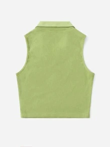 SHEIN EZwear Áo hai dây Gân đan màu trơn Giải trí - Màu xanh chanh - Xem 3