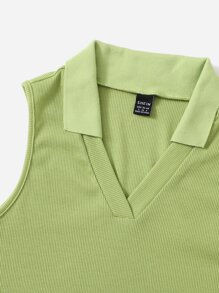 SHEIN EZwear Áo hai dây Gân đan màu trơn Giải trí - Màu xanh chanh - Xem 5