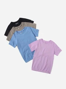 Easithlete 4 piezas Camiseta deportiva inconsútil con puntada de manga raglán - Multicolor - Ver 3