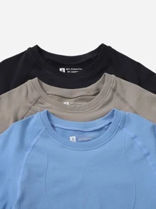 Easithlete 4 piezas Camiseta deportiva inconsútil con puntada de manga raglán - Multicolor - Ver 4