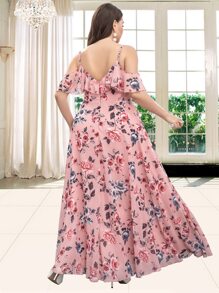 Đầm Plus Size Xù Hoa Tất cả trên in Hấp dẫn - Hồng - Xem 2
