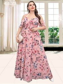 Đầm Plus Size Xù Hoa Tất cả trên in Hấp dẫn - Hồng - Xem 3